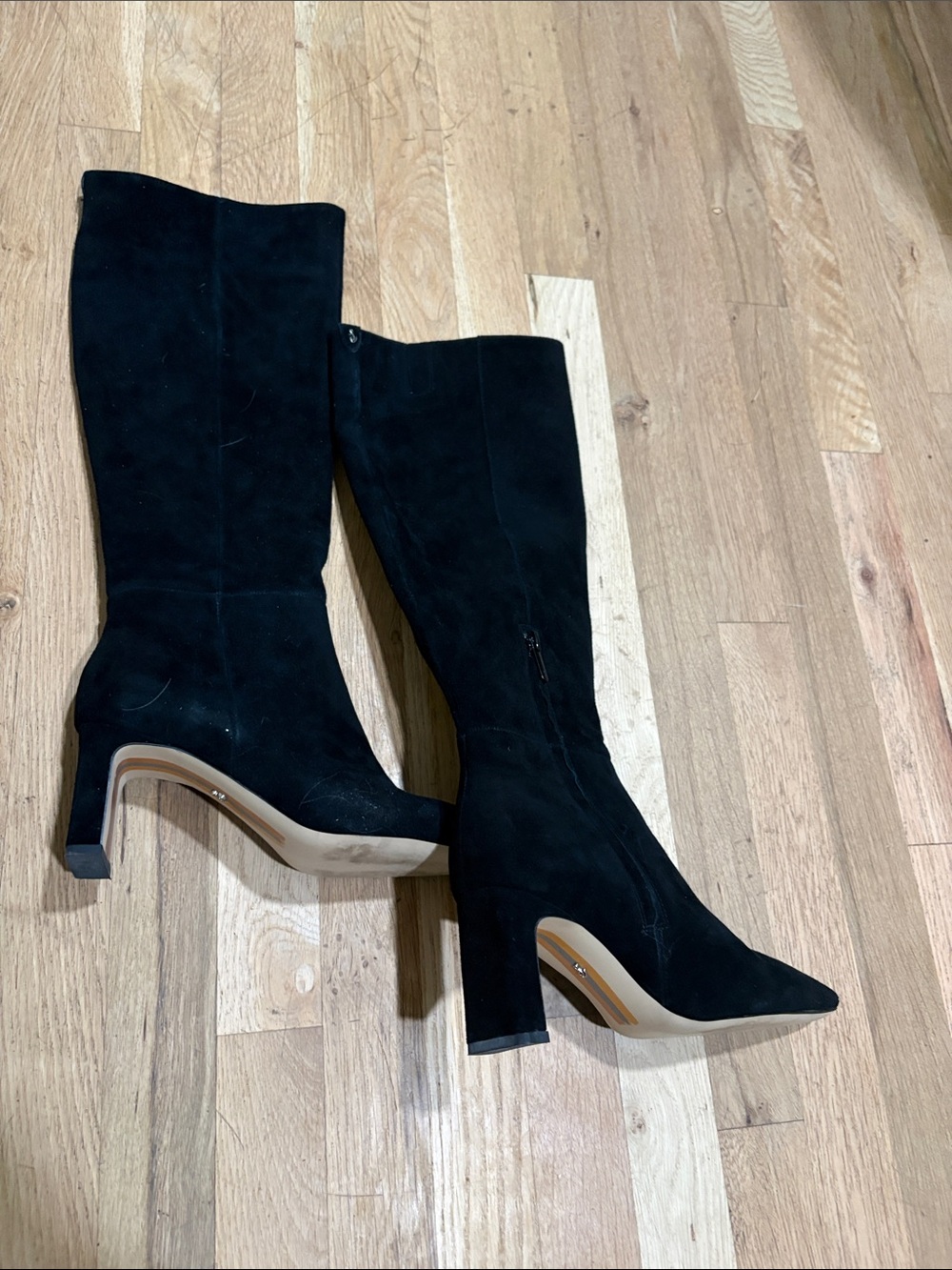 Sam Edelman Black Suede Mid-Calf Heeled Boots